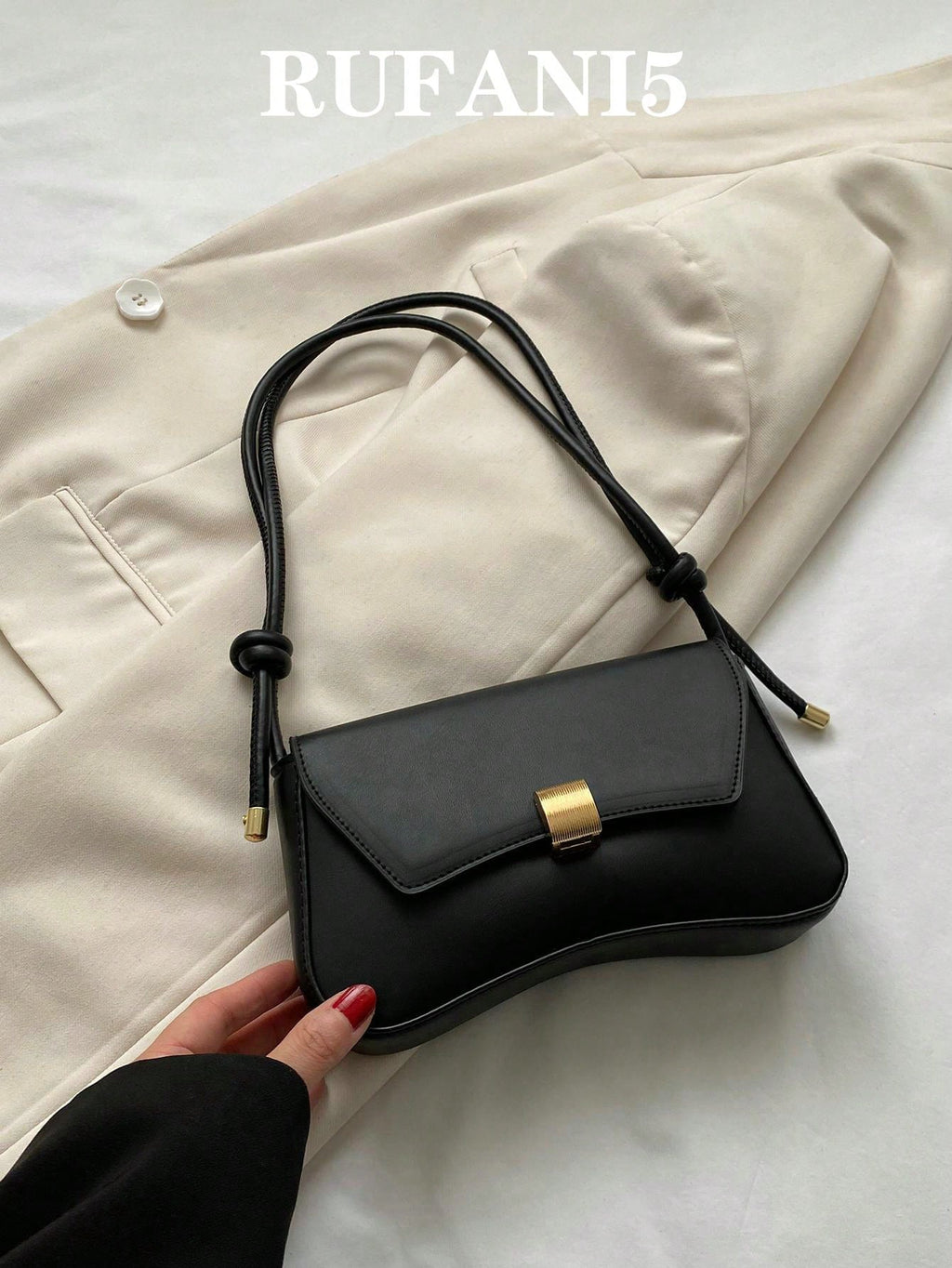 Retro Lightweight, Business Casual Black Flap Bag Vintage Knot Detail PU for Teen Girls Women College Students