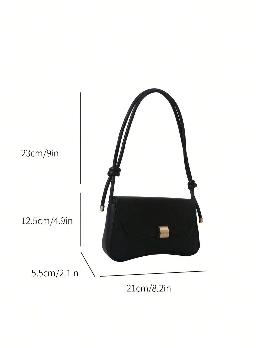 Retro Lightweight, Business Casual Black Flap Bag Vintage Knot Detail PU for Teen Girls Women College Students