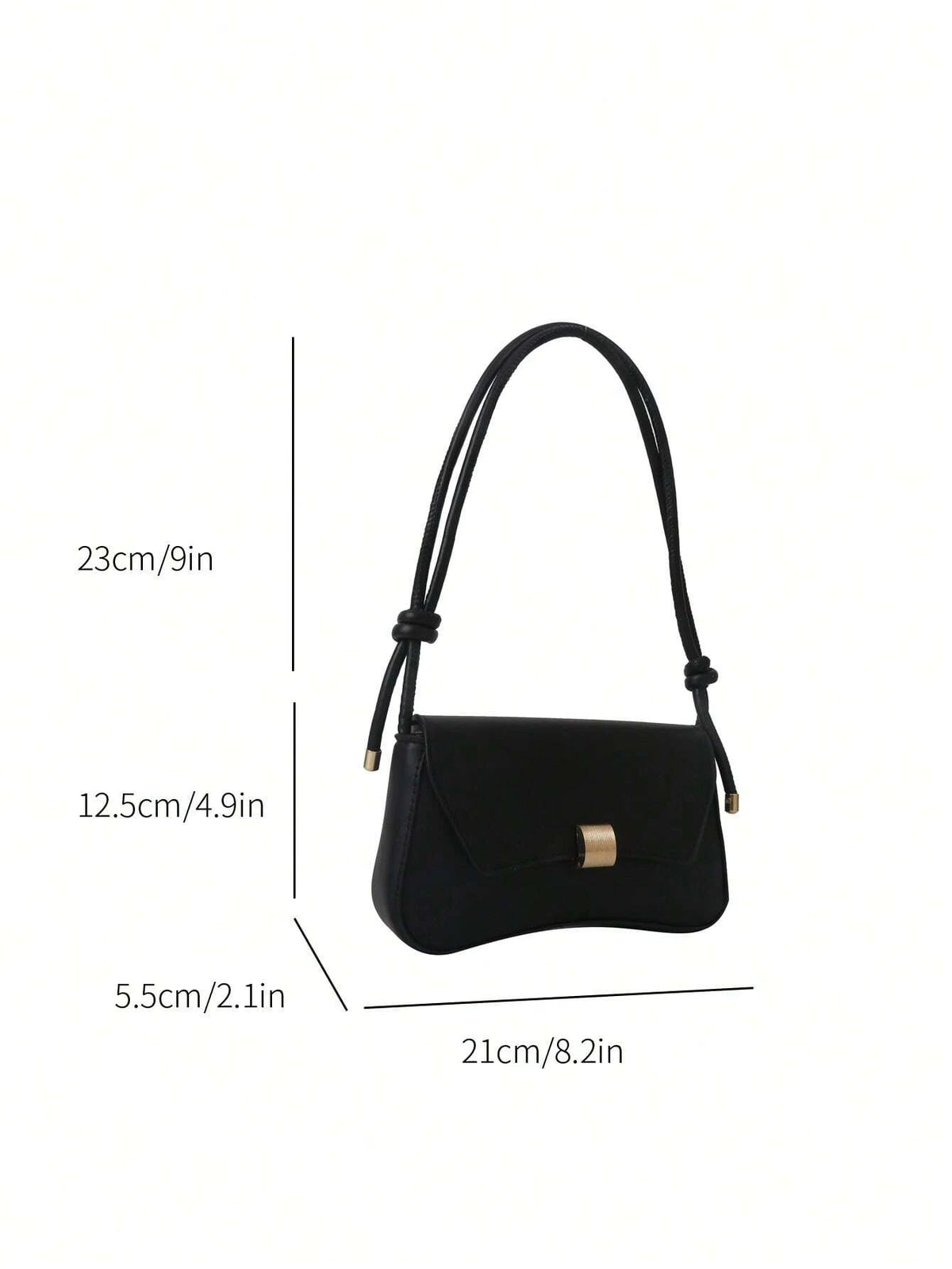 Retro Lightweight, Business Casual Black Flap Bag Vintage Knot Detail PU for Teen Girls Women College Students