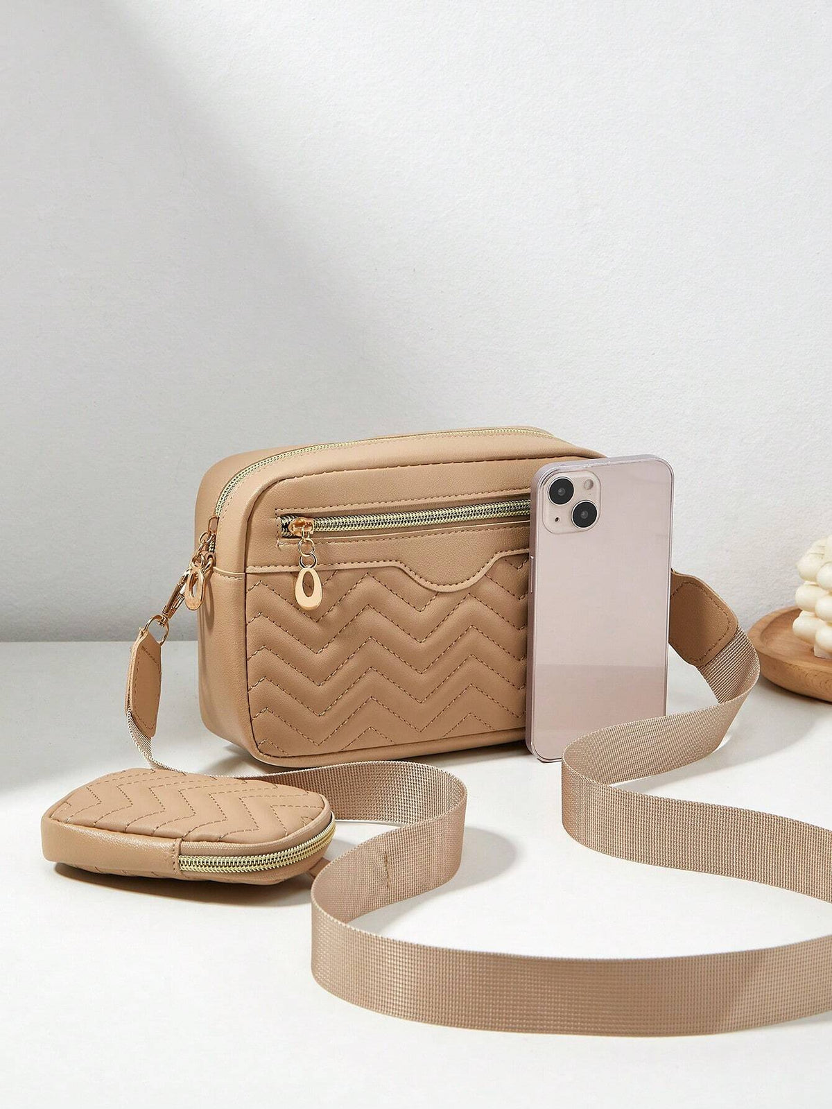 1 Piece Women'S Small Square Shoulder Bag, Quilted Crossbody Handbag with Coin Purse